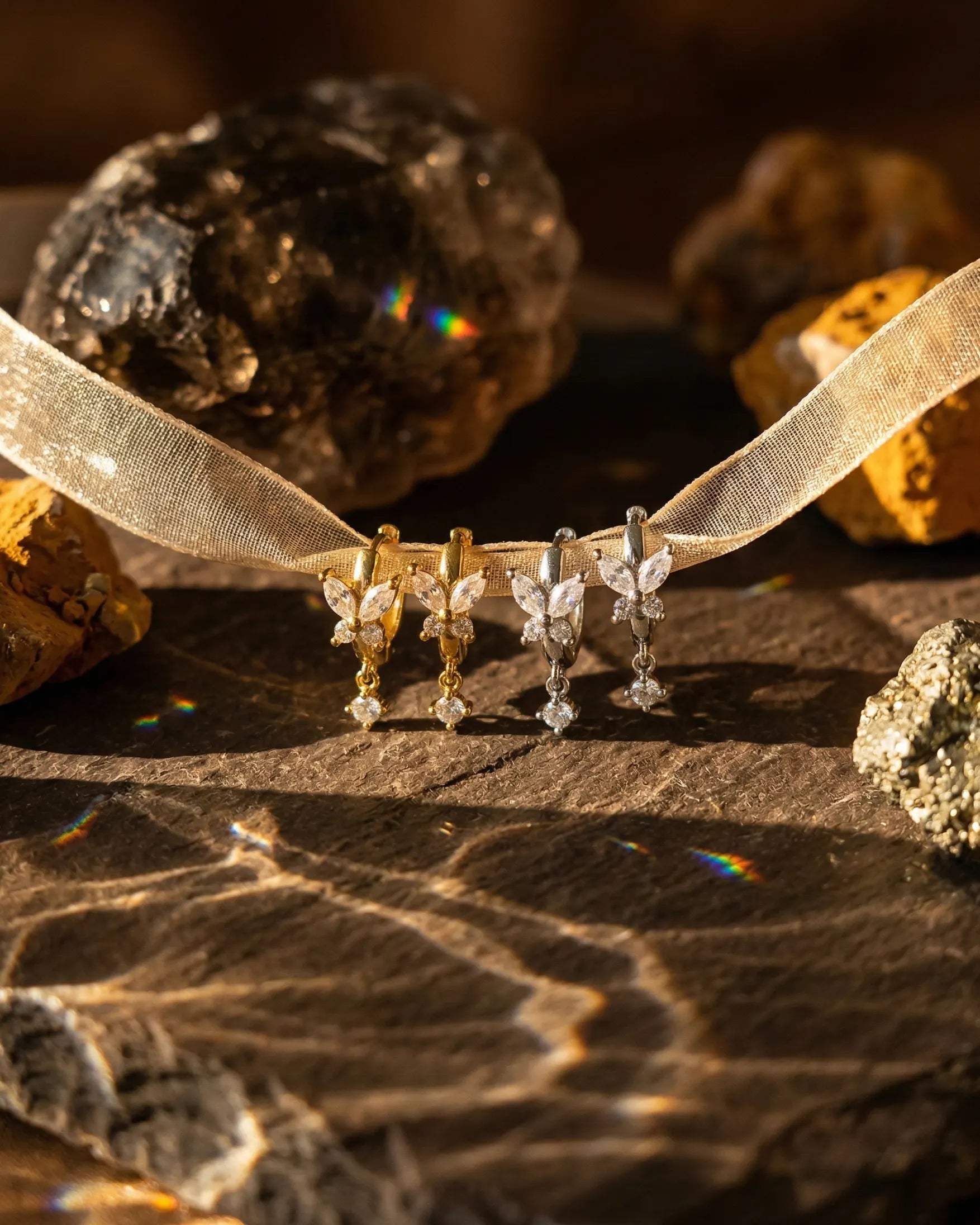 anti-tarnish-gold-chiara-earrings-detail, dainty-jewelry-stacking-ideas-butterfly, jewelry-for-sensitive-skin-925-silver, upscale-jewelry-brand-denmark, modern-classic-butterfly-design