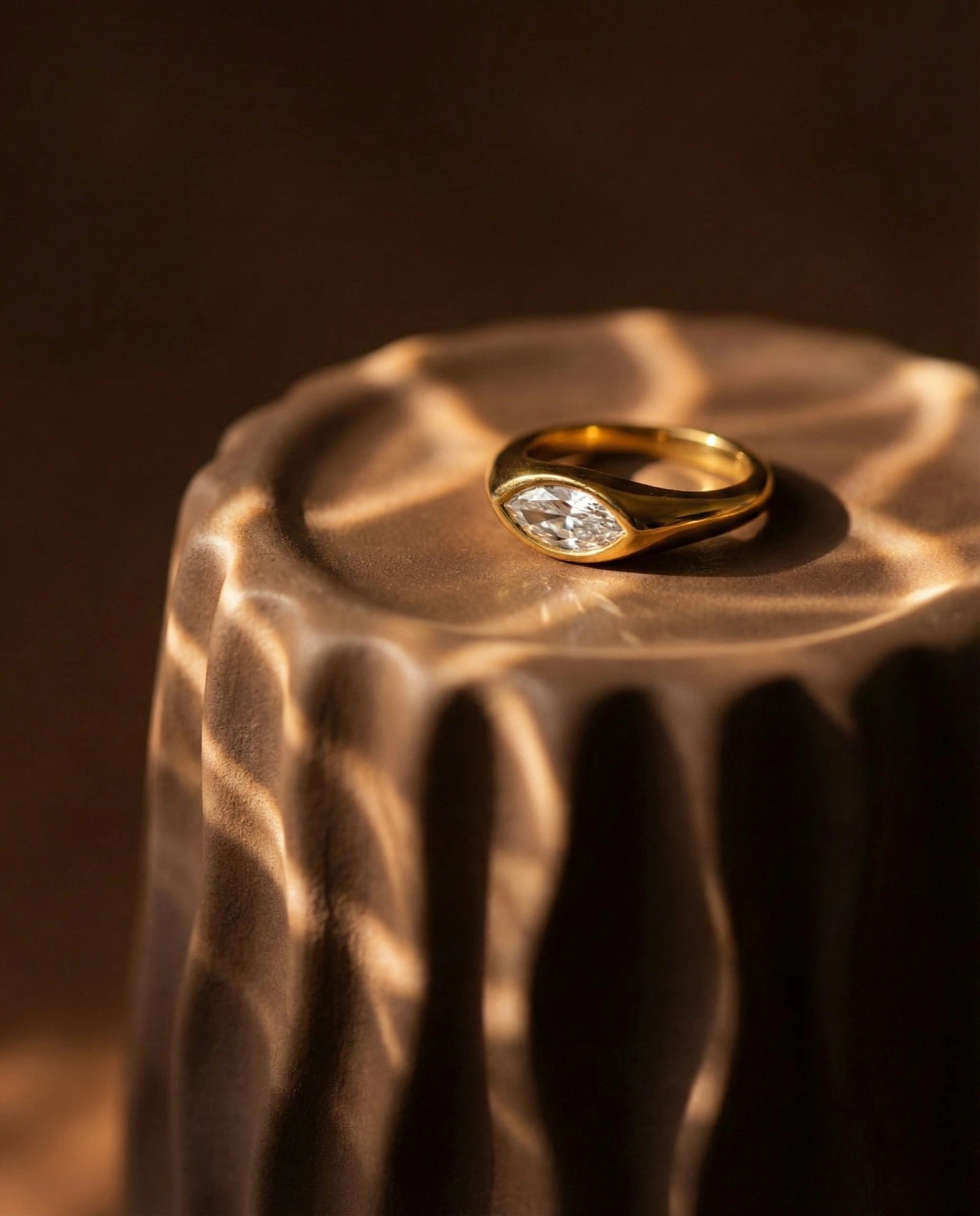 anti-tarnish-gold-pvd-selah-ring-detail, radiant-marquise-shimmer-jewelry, jewelry-for-sensitive-skin-316l-steel, upscale-jewelry-brand-denmark, modern-classic-statement-design