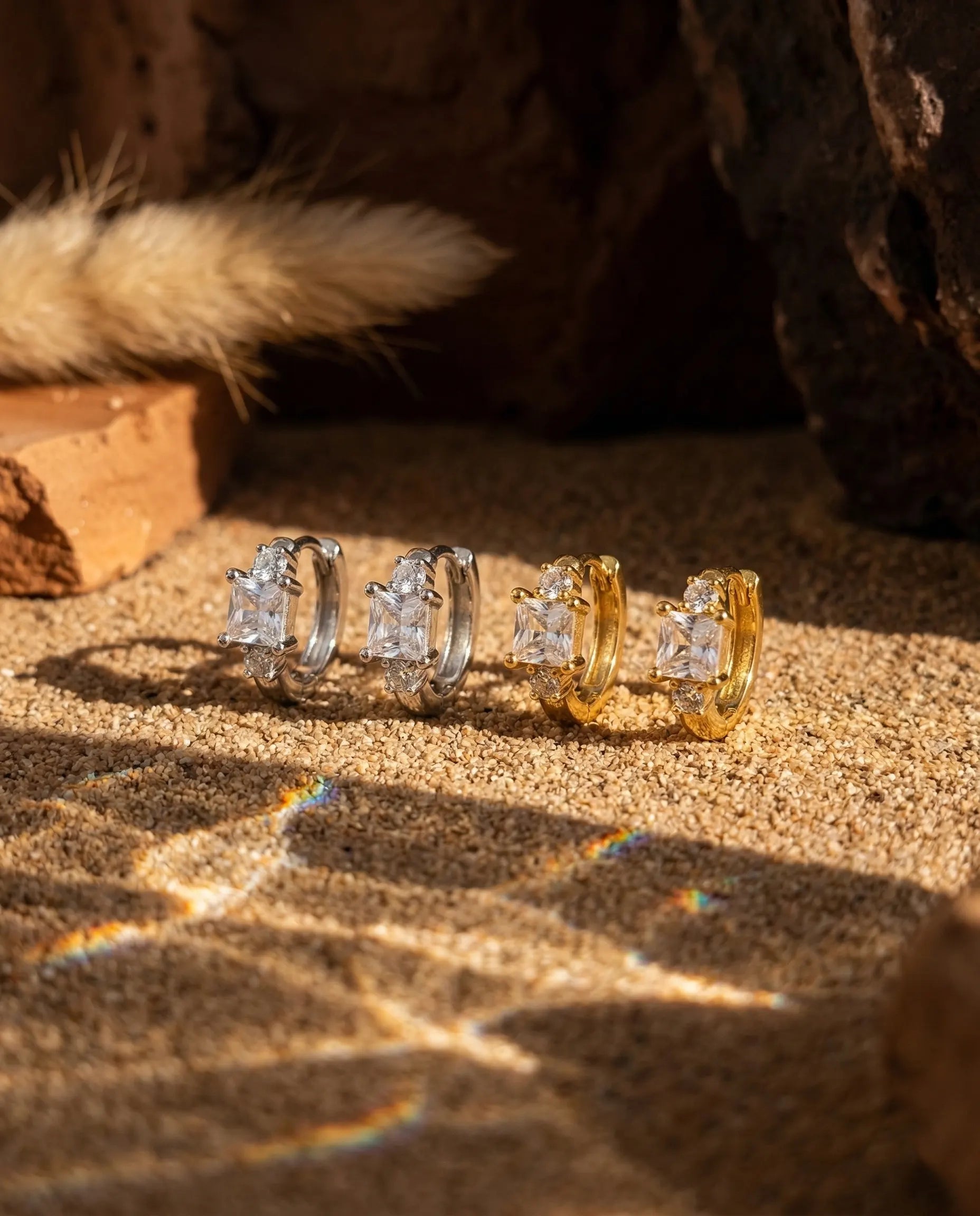 cassie-geometric-huggie-earrings-gold-silver-925, elegant-emerald-cut-zirconia-vintage-design-luxury, high-quality-gold-plated-jewelry-aesthetic, senya-jewelry-best-seller-cassie