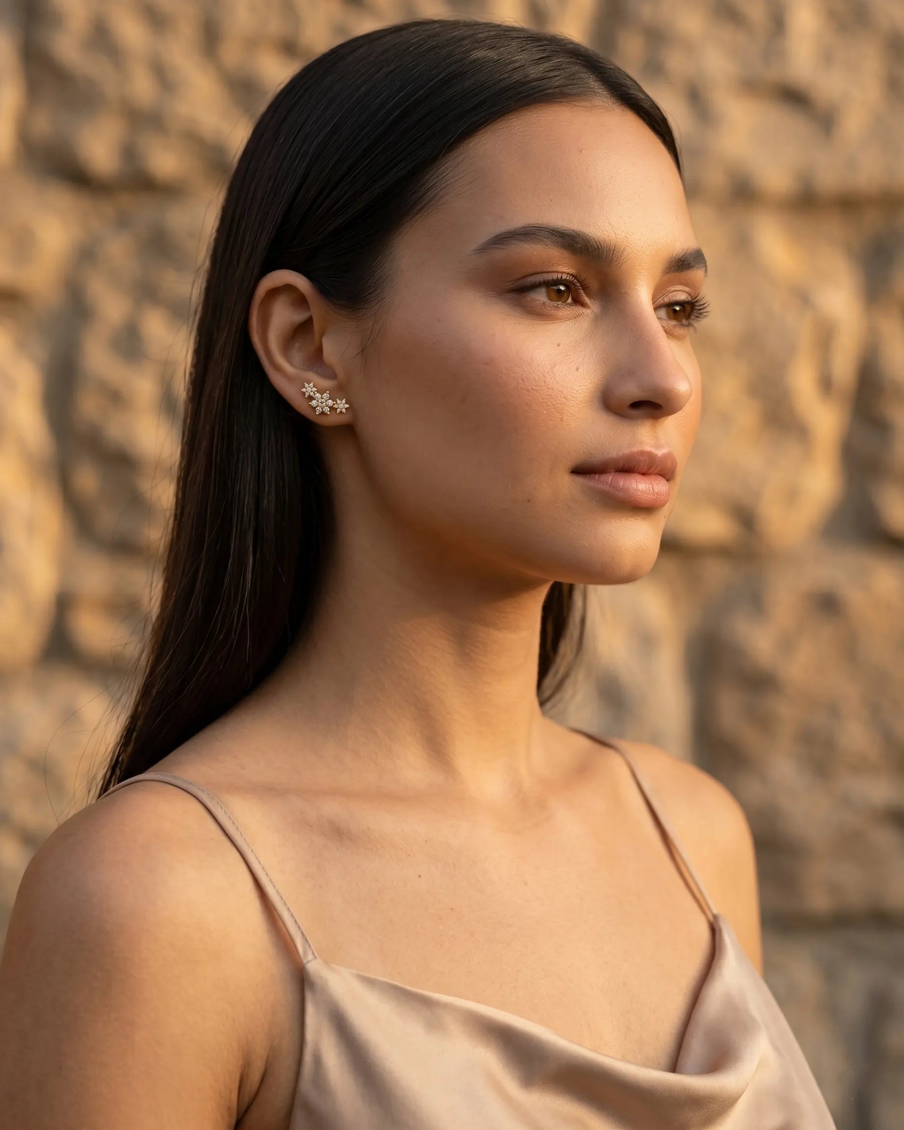 hypoallergenic-flower-earrings-for-sensitive-ears, daily-wear-minimalist-studs, small-sparkle-flower-earrings, effortless-elegance-jewelry-style, high-shine-silver-studs-gold-finish, senya-jewelry-letta-collection