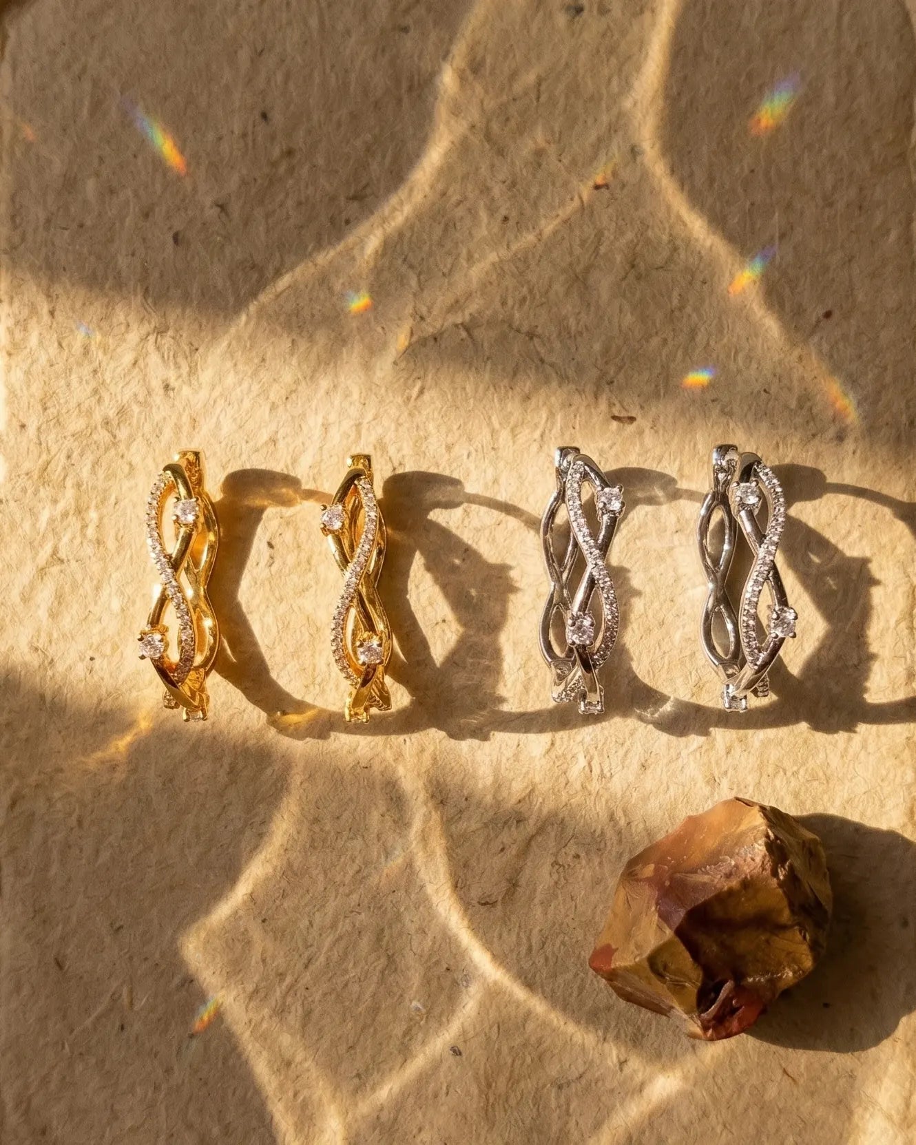 maddie-twisted-interlocking-pave-hoop-earrings-925-silver-gold-vermeil, elegant-minimalist-infinity-jewelry-luxury, high-quality-tarnish-free-intertwined-hoops, senya-jewelry-best-seller-maddie