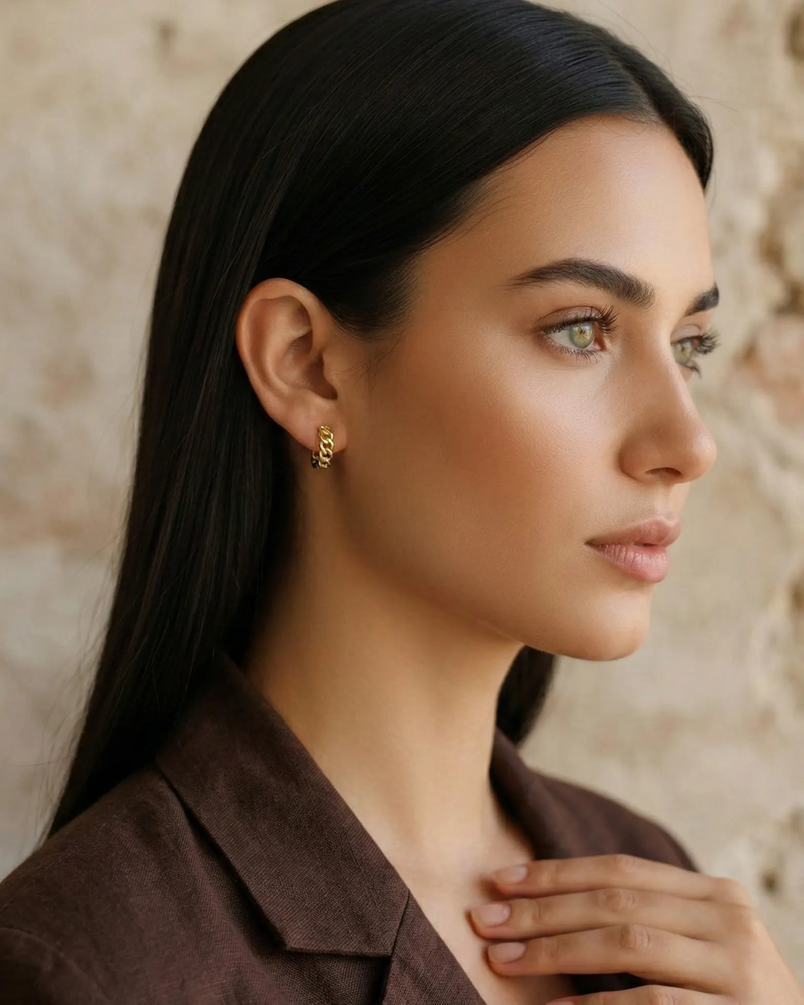 model-wearing-gold-hoop-earrings, classy-earrings-for-professional-women, elegant-daily-wear-jewelry, luxury-lifestyle-jewelry-photography, french-girl-aesthetic-earrings, minimalist-jewelry-style-guide, small-business-luxury-jewelry-brand, premium-hoops-for-women