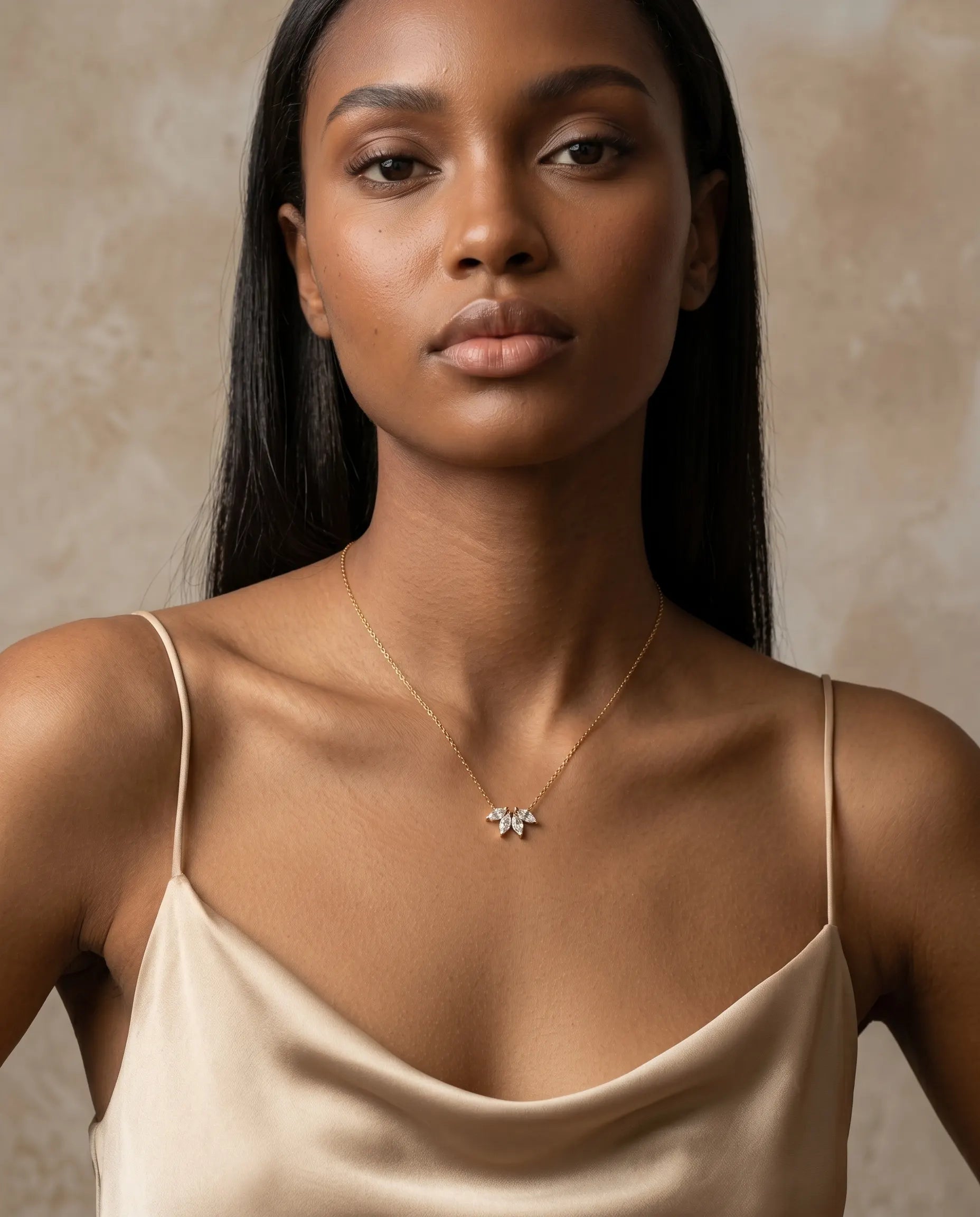 model-wearing-silver-melisse-floral-pendant-lifestyle, elegant-modern-feminine-jewelry-on-neck, professional-women-luxury-accessories, chic-sparkling-necklace-styling, luxury-lifestyle-brand-model