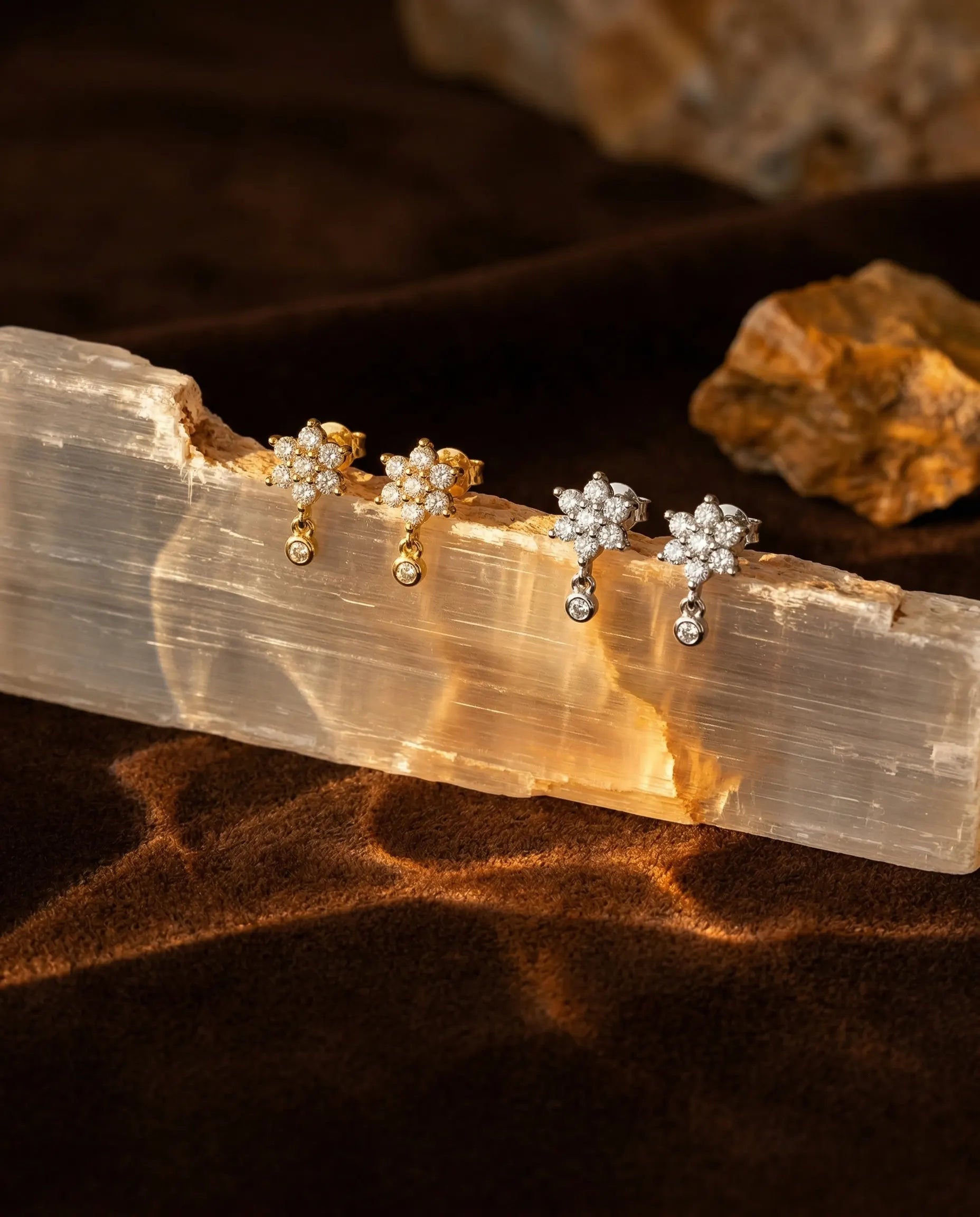 sakura-floral-drop-stud-earrings-925-sterling-silver-18k-gold-plating, elegant-minimalist-botanical-jewelry-luxury, high-quality-hypoallergenic-tarnish-free-flower-drops, senya-jewelry-best-seller-sakura