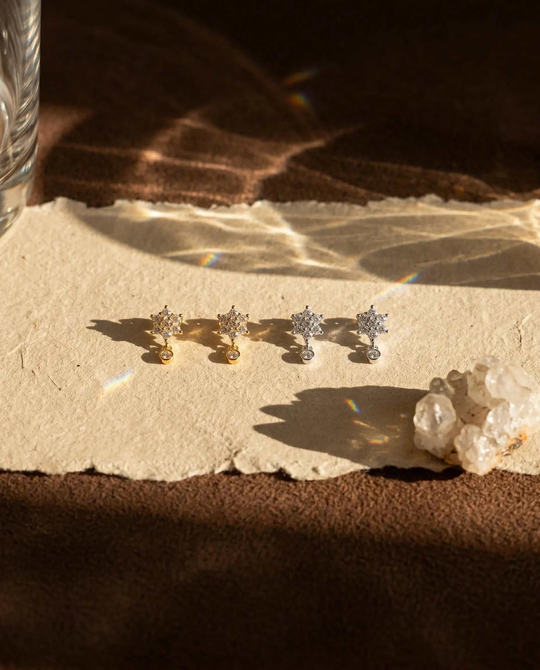 timeless-bold-aesthetic-sakura-flower-drops-gold-silver, 18k-gold-plating-finish-detail-sparkling-earrings, gift-ideas-for-women-elegant-gold-jewelry, luxury-boutique-jewelry-styling-europe