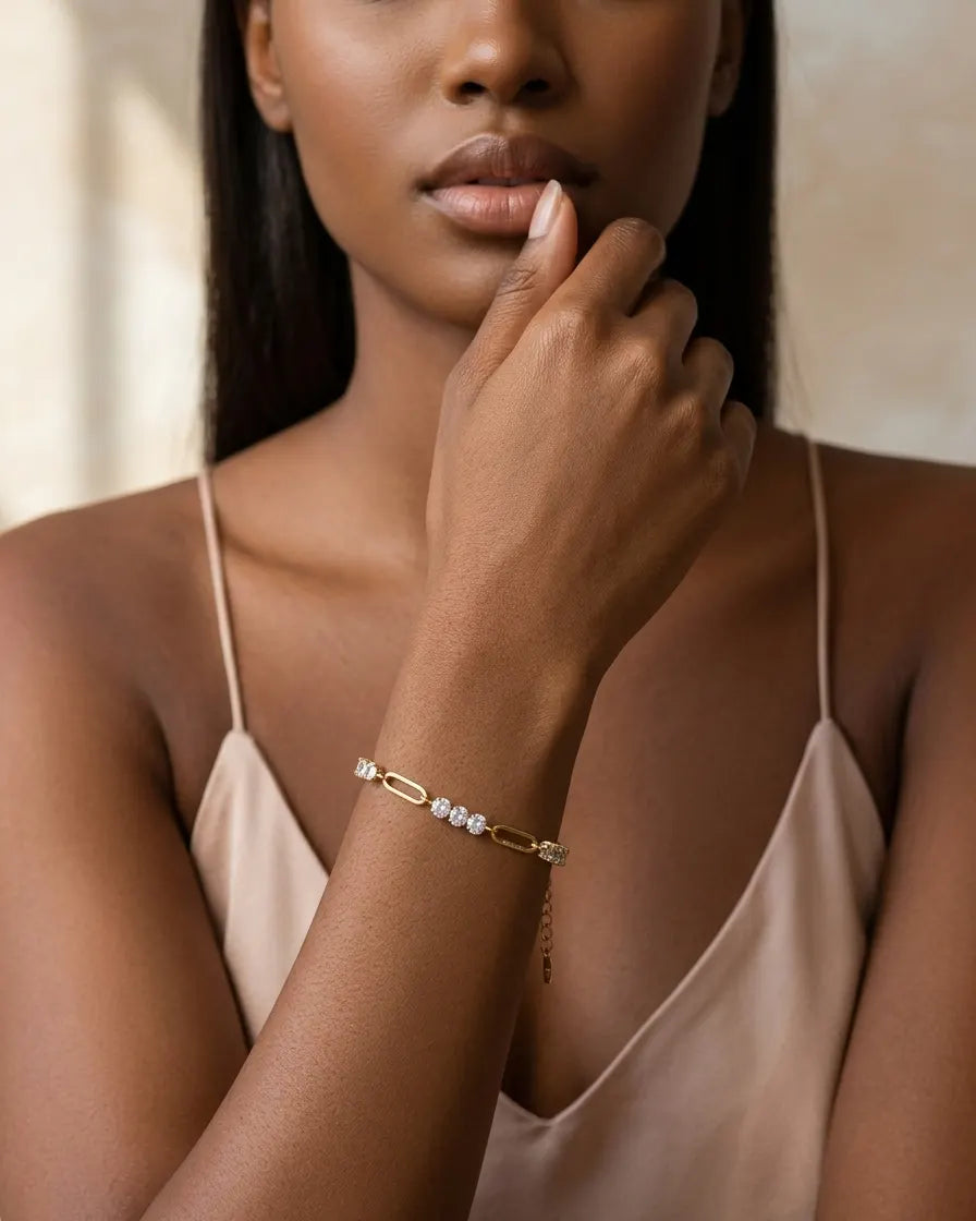 versatile-daily-wear-gold-aroma-statement-bracelet, effortless-high-end-crystal-jewelry-style, minimalist-accessories-for-refined-look, classy-316l-steel-paperclip-bracelet-lifestyle, senya-jewelry-aroma-collection