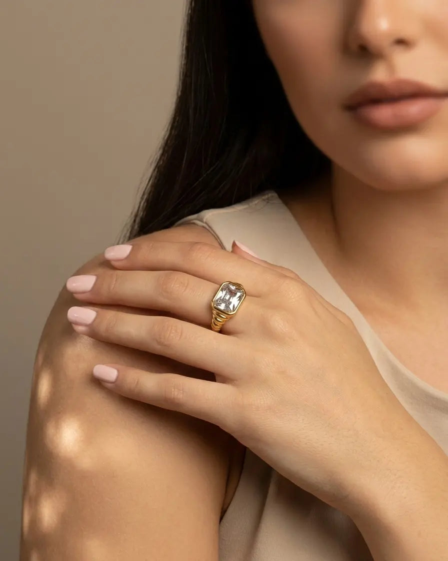 versatile-daily-wear-gold-band-ring, effortless-shimmer-jewelry-style, minimalist-accessories-for-gym-to-office, classy-gold-pvd-ring-lifestyle, senya-jewelry-nala-collection