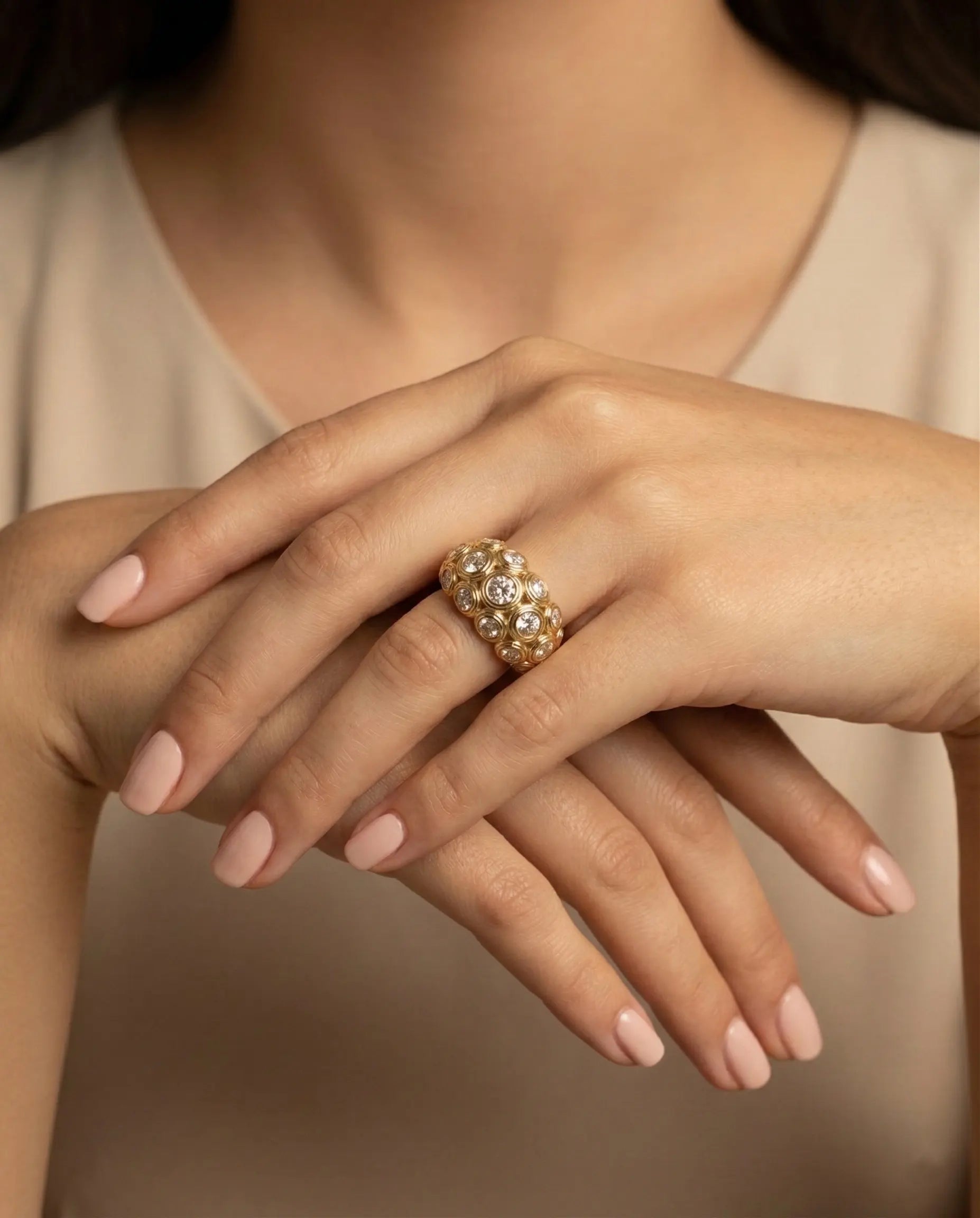 versatile-daily-wear-gold-calytrix-statement-ring, effortless-celestial-jewelry-style, minimalist-accessories-for-refined-look, classy-gold-pvd-halo-ring-lifestyle, senya-jewelry-calytrix-collection