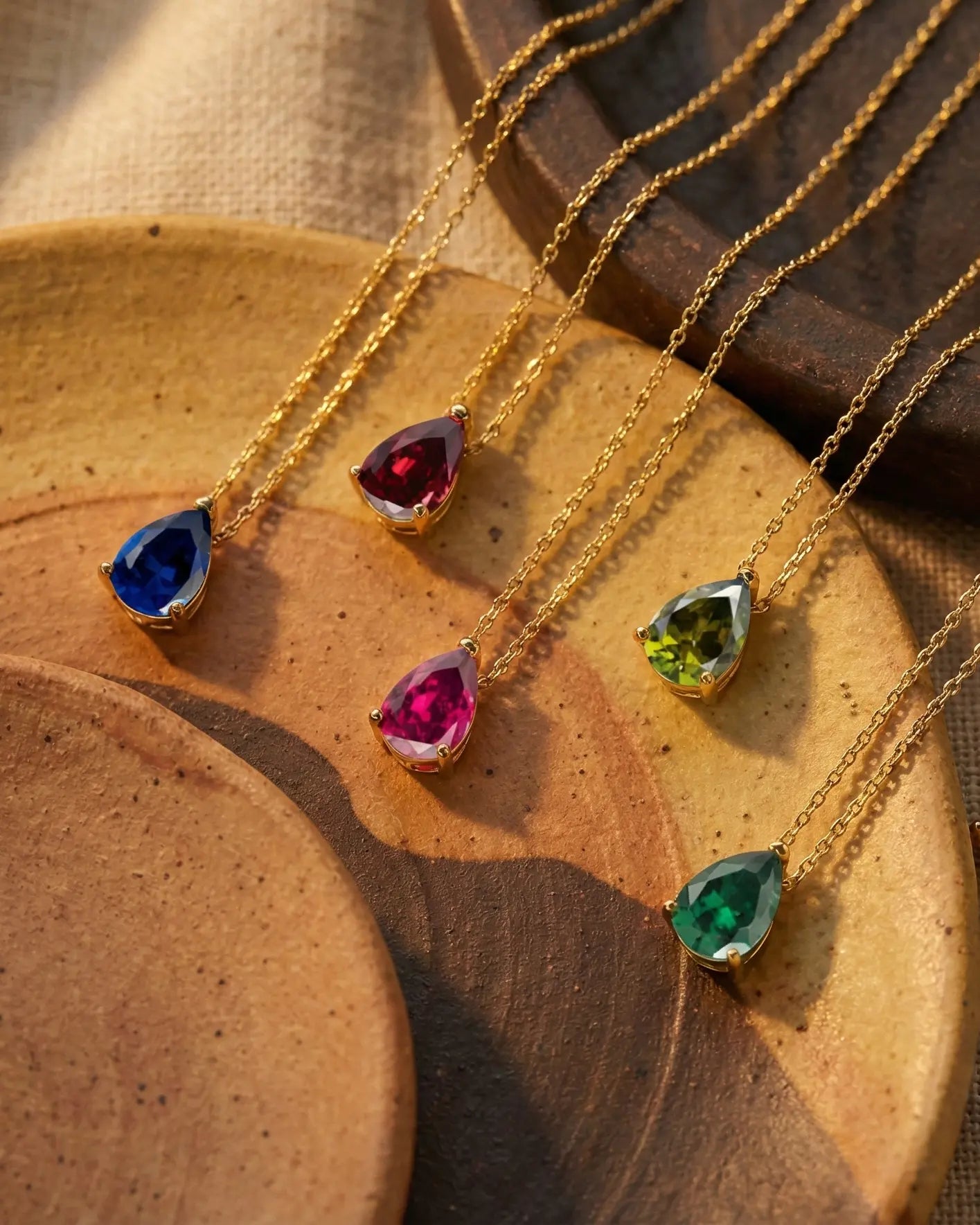 violet-teardrop-birthstone-necklaces-gold-PVD-steel, colorful-zirconia-pendant-collection, luxury-waterproof-jewelry-aesthetic, 316L-stainless-steel-necklaces-europe, senya-jewelry-birthstone-collection