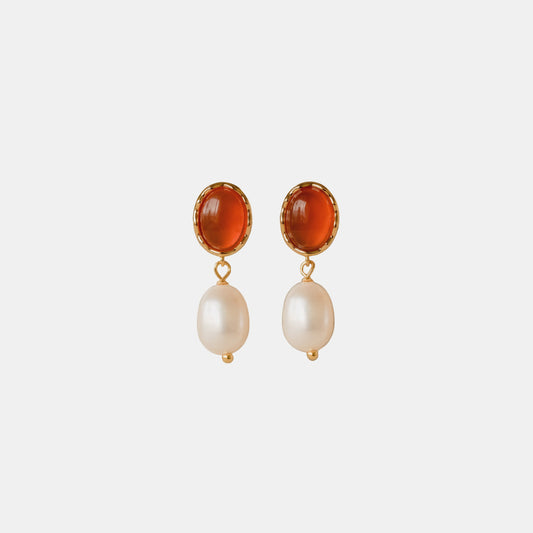 Sterling silver earrings with red zirconia and pearl, Red zirconia and pearl earrings, 925 silver earrings with oval red gemstone and pearl, Sterling silver dangle earrings with red zirconia and pearl drop, Oval red zirconia and white pearl earrings,