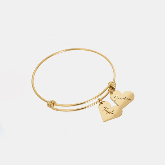 Heart-shaped plate bracelet, Customizable name bracelet, Bracelet with personalized heart pendants, Silver plated heart bracelet, 18k gold vermeil heart bracelet,