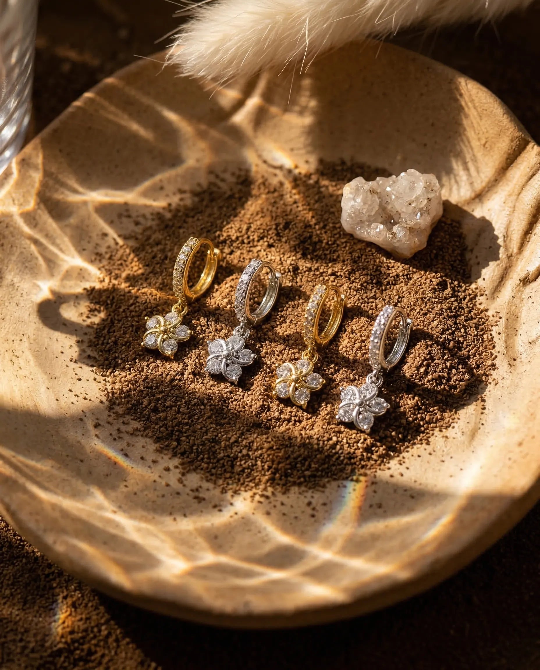 anti-tarnish-925-silver-marie-earrings-detail, radiant-polished-flower-shimmer-jewelry, jewelry-for-sensitive-ears-sterling-silver, upscale-jewelry-brand-denmark, modern-classic-starburst-design