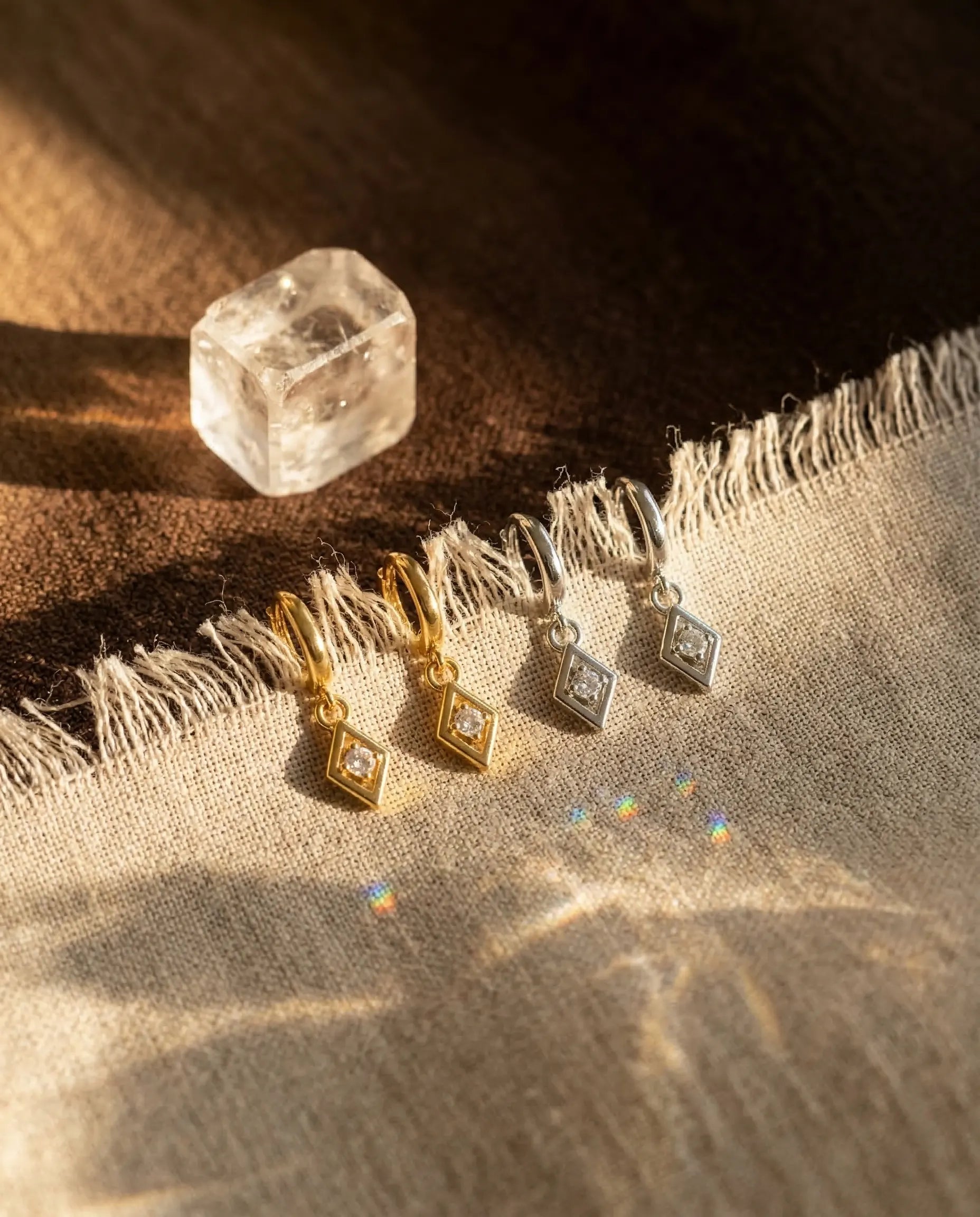 charm-solitaire-crystal-drop-earrings-925-silver-gold-plating, elegant-micro-pave-huggie-jewelry-luxury, high-quality-tarnish-free-shimmering-earrings, senya-jewelry-best-seller-charm