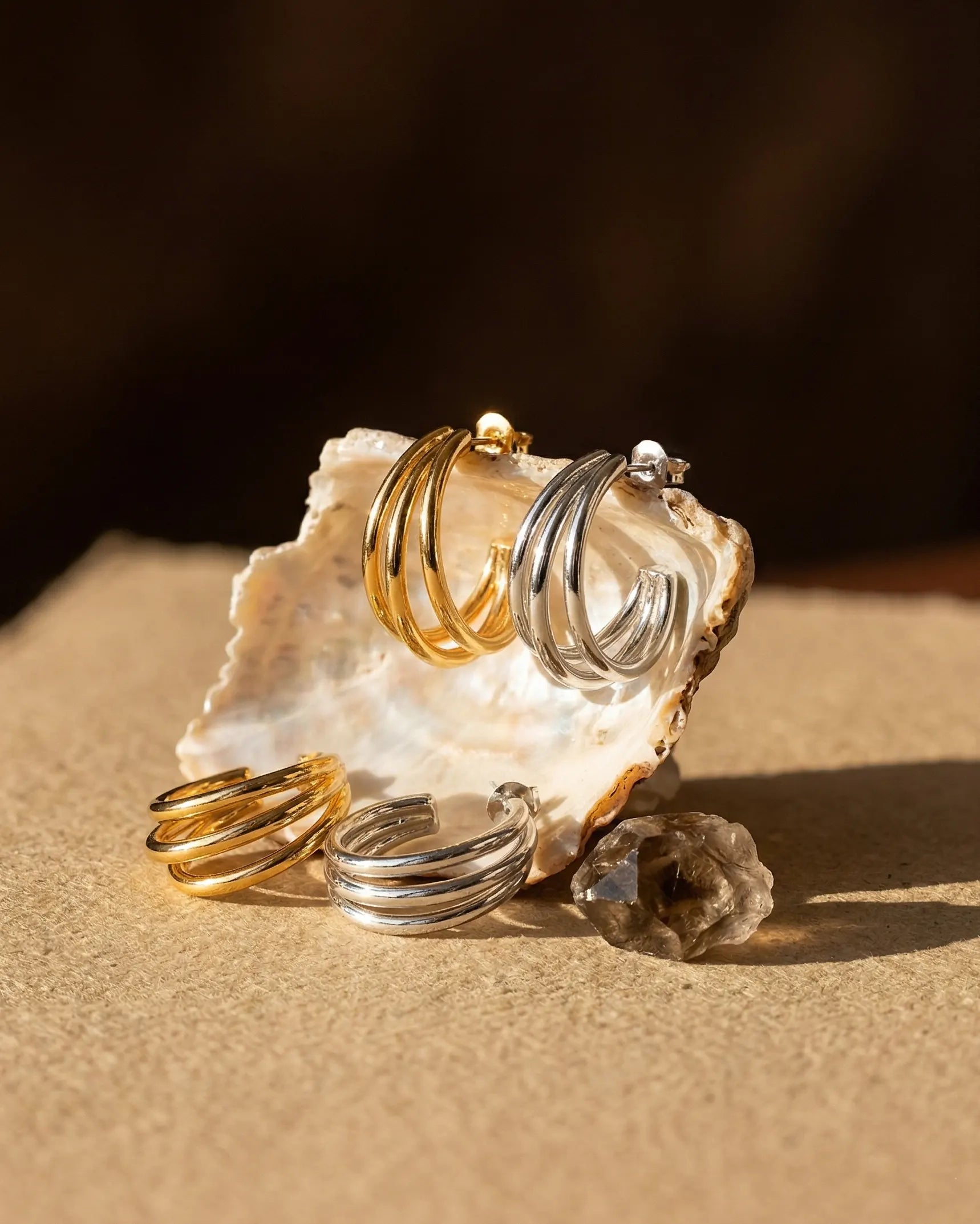 durable-925-sterling-silver-lola-earrings-detail, sophisticated-triple-layered-hoop-design, high-quality-18k-gold-plating-silver, anti-allergy-fine-jewelry-premium, refined-jewelry-collection-germany