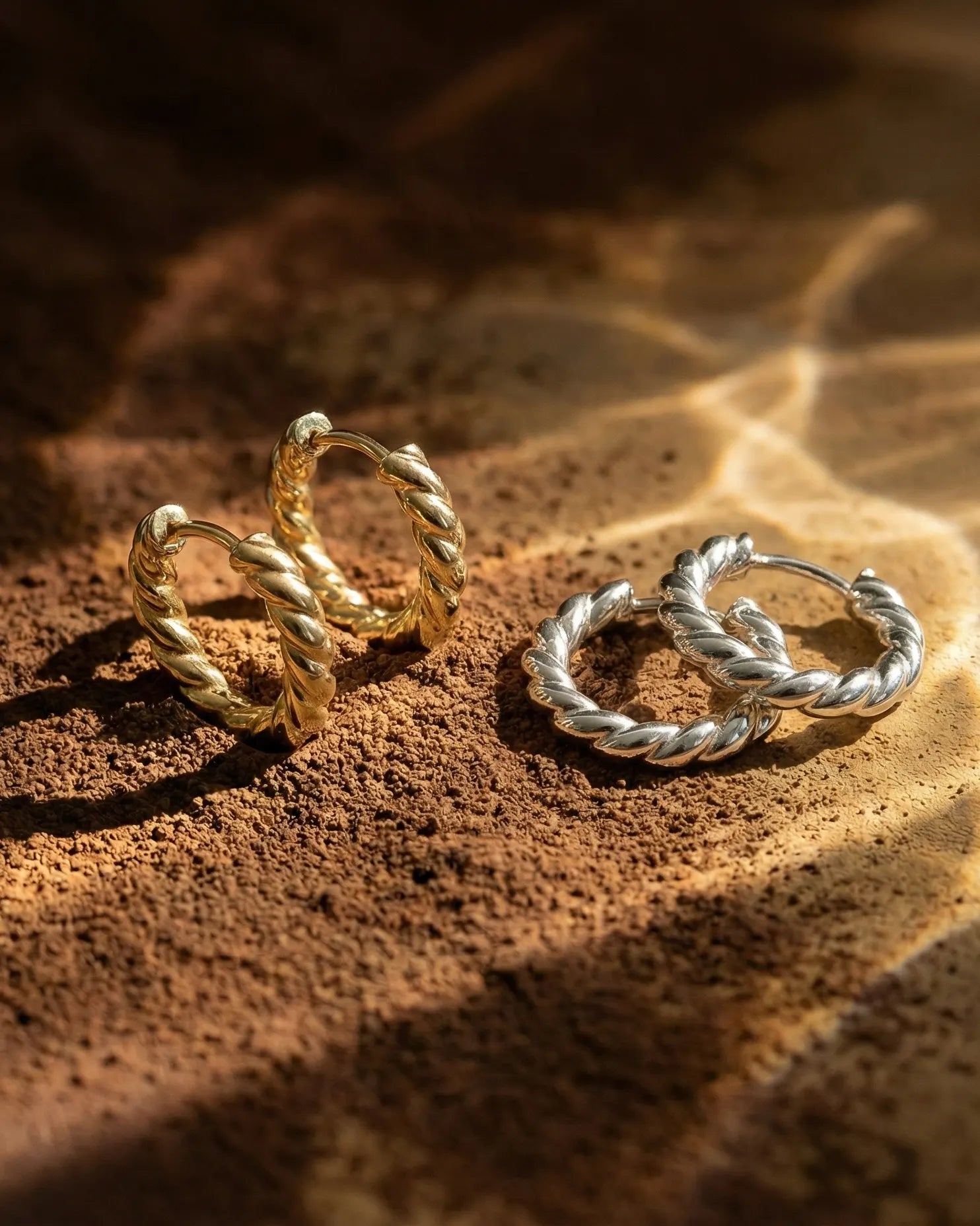 durable-waterproof-twisted-huggies-tarnish-free, rope-texture-silver-and-gold-earrings, high-quality-gold-vermeil-jewelry, anti-allergy-silver-hoops-premium, refined-jewelry-collection-germany, sustainable-luxury-jewelry-styling