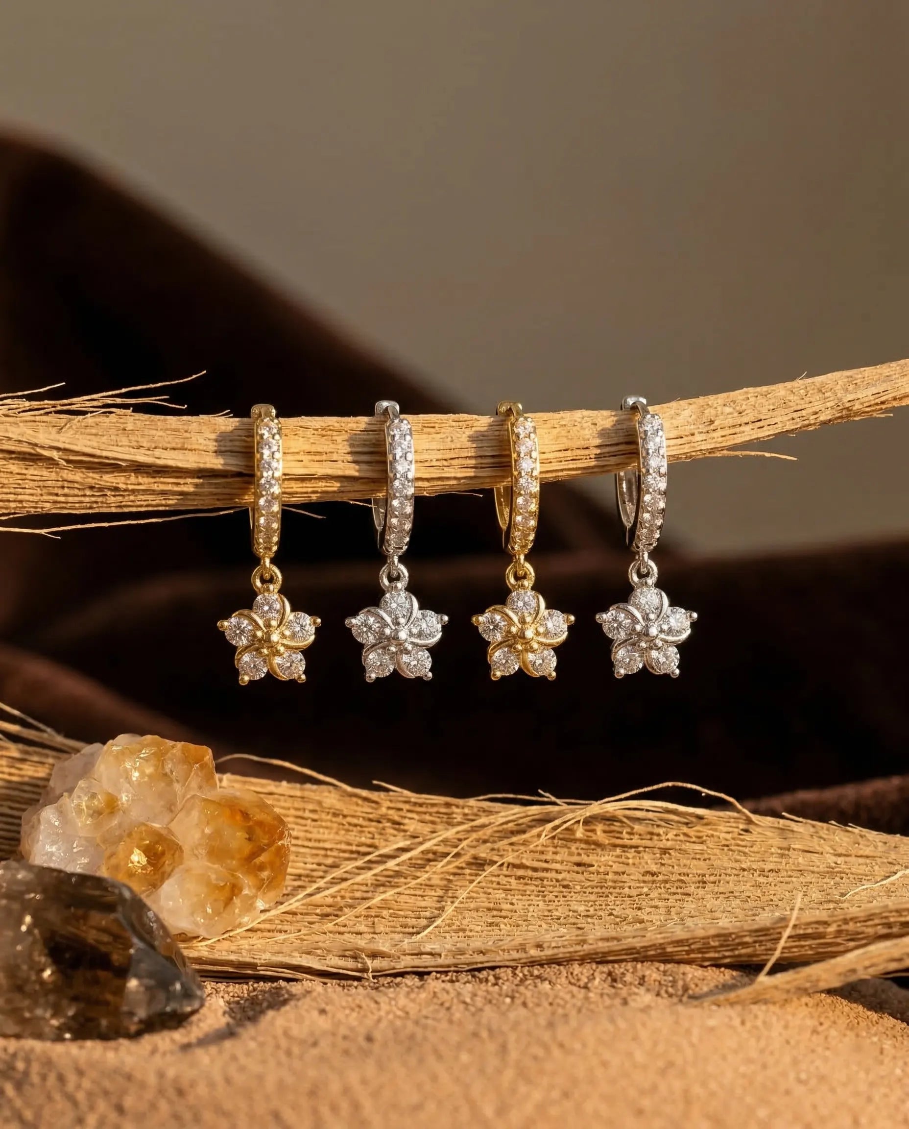 marie-flower-crystal-drop-huggie-earrings-925-silver-gold-plating, elegant-minimalist-celestial-jewelry-luxury, high-quality-tarnish-free-shimmering-earrings, senya-jewelry-best-seller-marie