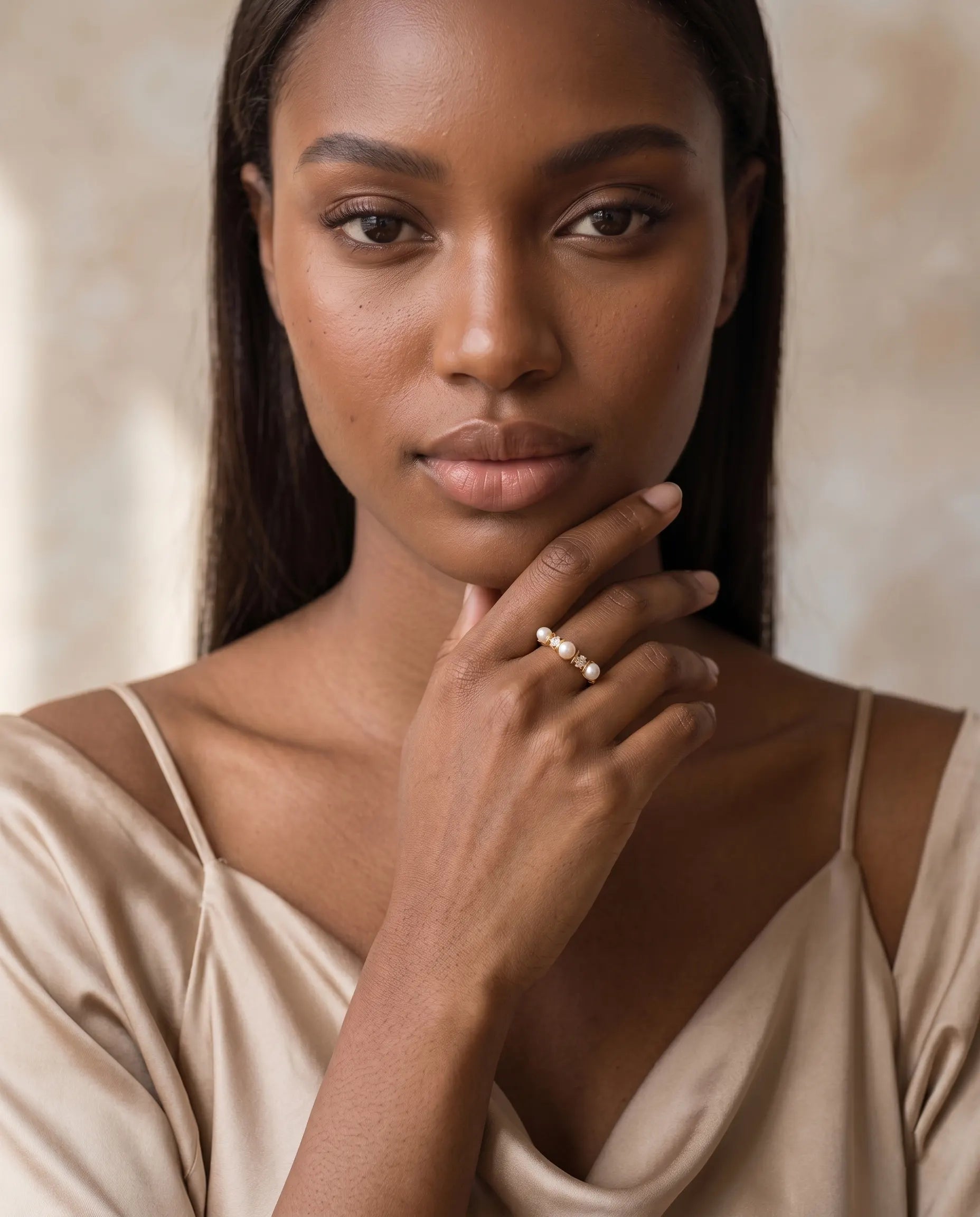 model-wearing-gold-barletta-pearl-ring-lifestyle, elegant-modern-feminine-jewelry-on-hand, professional-women-luxury-accessories, chic-gold-pearl-ring-styling, luxury-lifestyle-brand-model