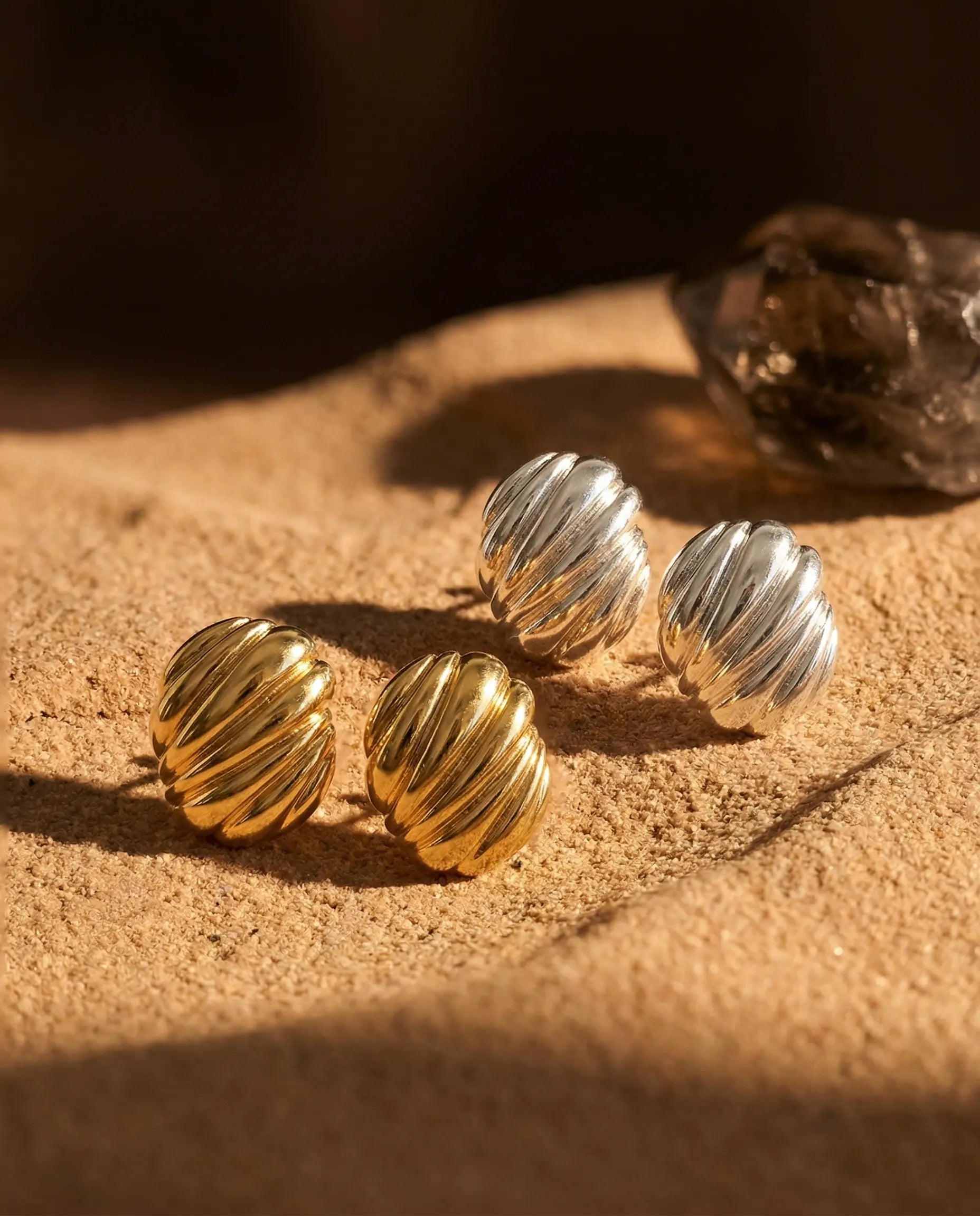 nia-ribbed-chunky-dome-stud-earrings-316l-stainless-steel-18k-gold-pvd, elegant-minimalist-textured-jewelry-luxury, high-quality-waterproof-tarnish-free-stud-earrings, senya-jewelry-best-seller-nia