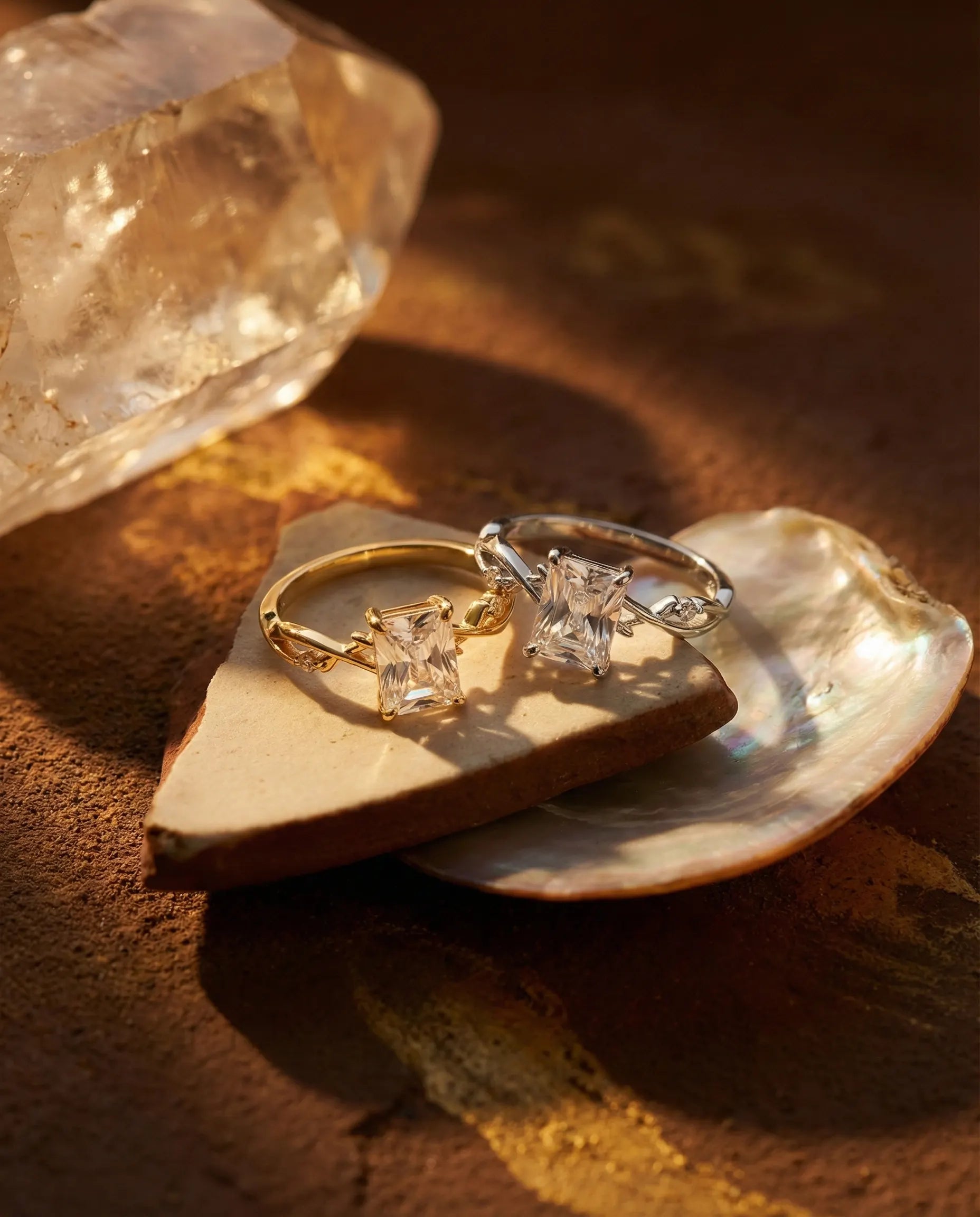 sophisticated-emerald-cut-design-ring-detail, high-shine-18k-gold-plating-silver, radiant-zirconia-vintage-inspired-jewelry, luxury-silver-jewelry-collection-europe