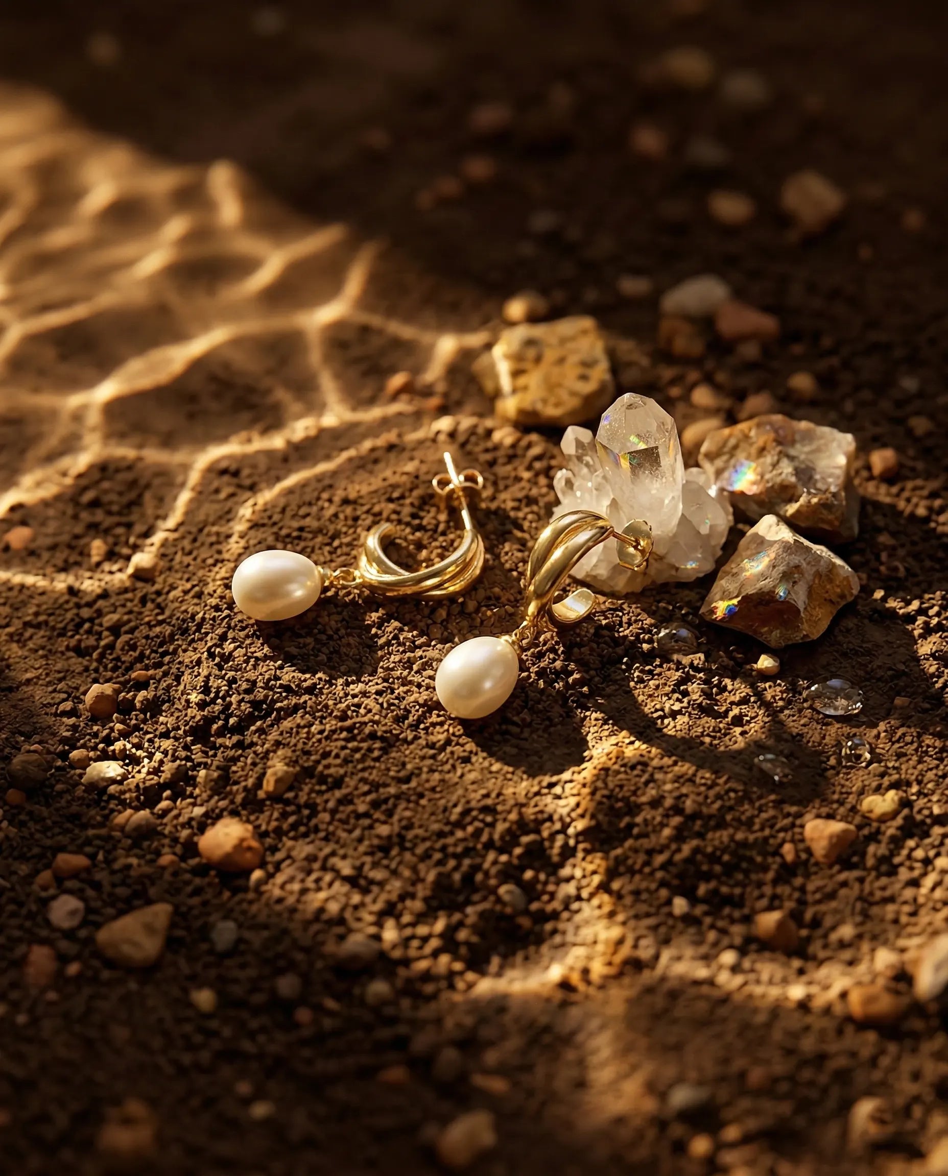 timeless-pearl-aesthetic-drop-earrings-modern-design, 18k-gold-finish-detail-capri-earrings, gift-ideas-for-women-bridal-jewelry, luxury-boutique-jewelry-netherlands, artistic-jewelry-flatlay-photography