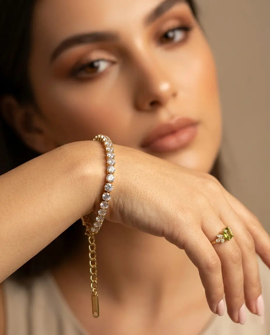 versatile-daily-wear-gold-elena-statement-bracelet, effortless-high-end-tennis-jewelry-style, minimalist-accessories-for-refined-look, classy-316l-steel-crystal-bracelet-lifestyle, senya-jewelry-elena-collection