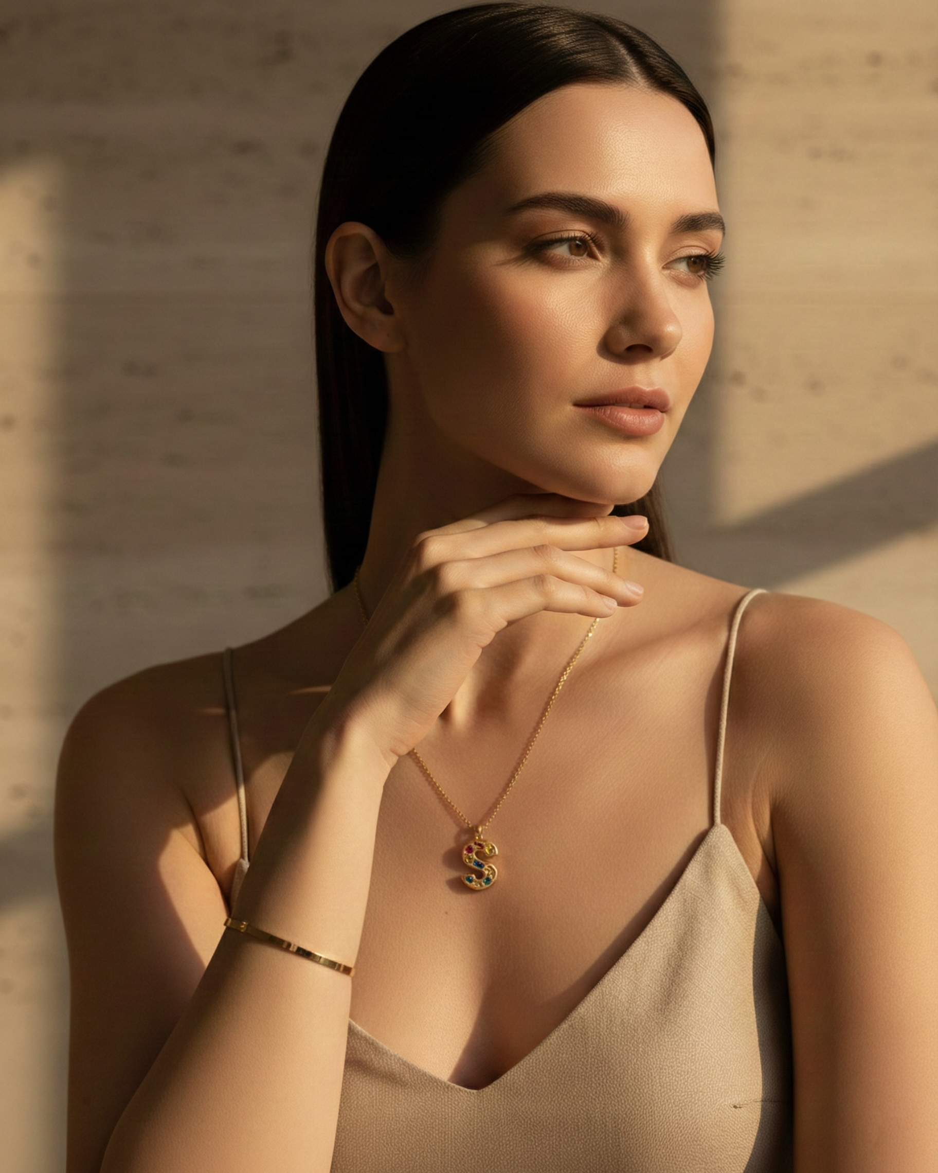 versatile-daily-wear-initial-necklace, effortless-elegance-custom-jewelry, minimalist-apparel-with-bold-initial-necklace, classy-gold-pvd-jewelry-lifestyle, high-shine-316l-stainless-steel-necklace, senya-jewelry-crystal-alphabet