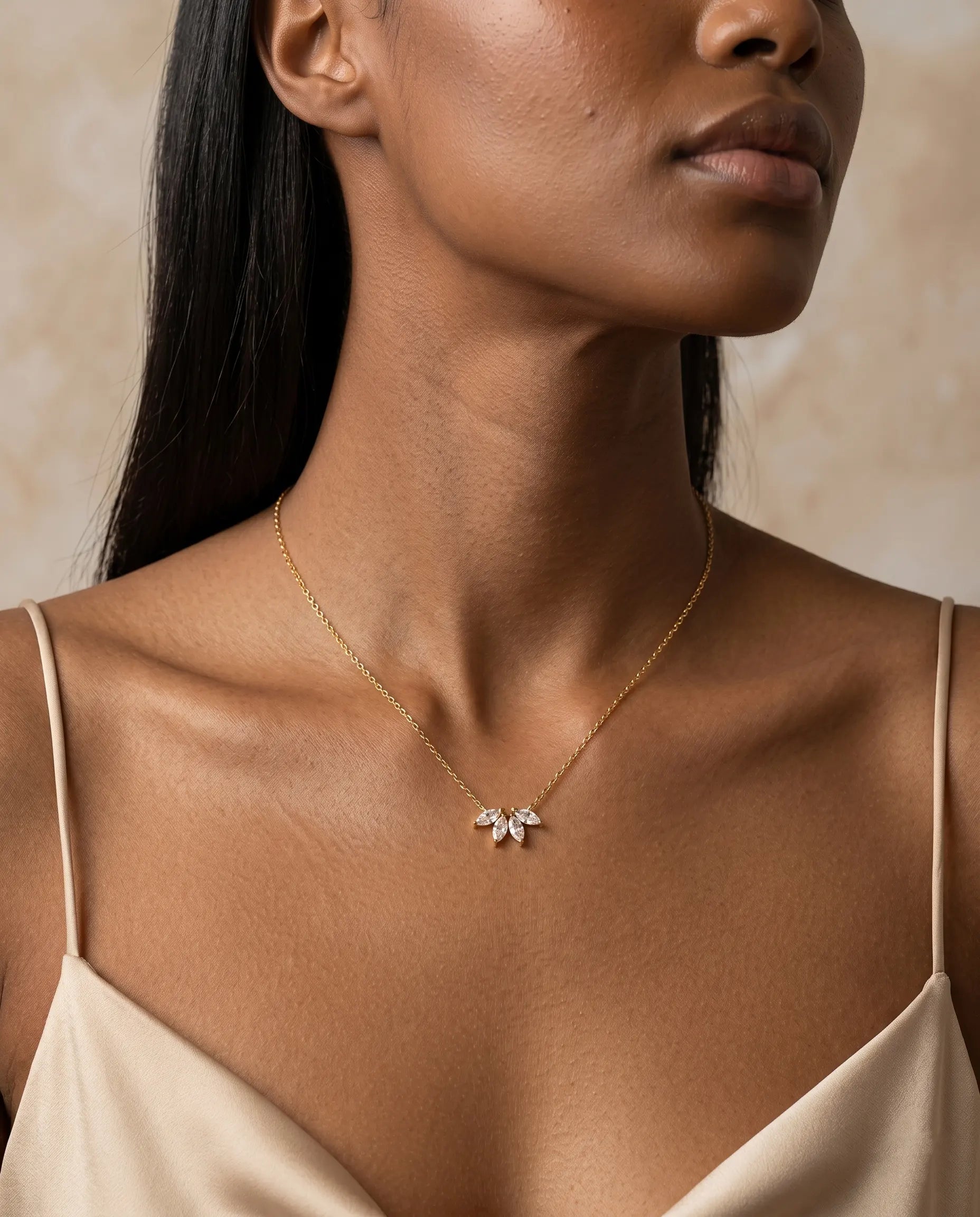 versatile-daily-wear-silver-melisse-floral-necklace, effortless-ethereal-jewelry-style, minimalist-accessories-for-refined-look, classy-925-silver-marquise-necklace-lifestyle, senya-jewelry-melisse-collection