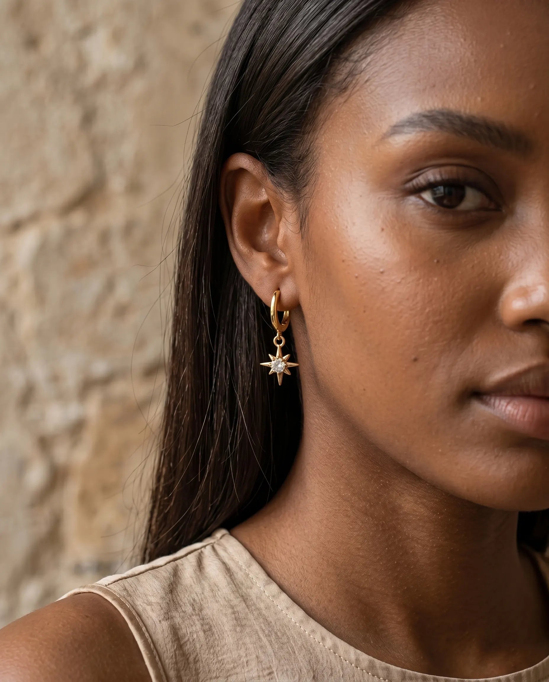 versatile-daily-wear-silver-star-huggies, effortless-elegance-jewelry-style, minimalist-accessories-for-office-wear, classy-925-silver-celestial-earrings, high-shine-stardust-collection-earrings
