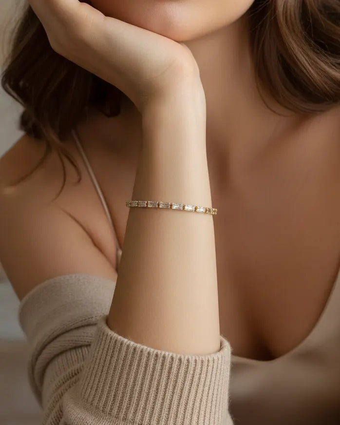 versatile-daily-wear-zirconia-station-bracelet, effortless-elegance-jewelry-style, minimalist-accessories-for-office-wear, classy-gold-pvd-bracelet-lifestyle, senya-jewelry-bianca-collection