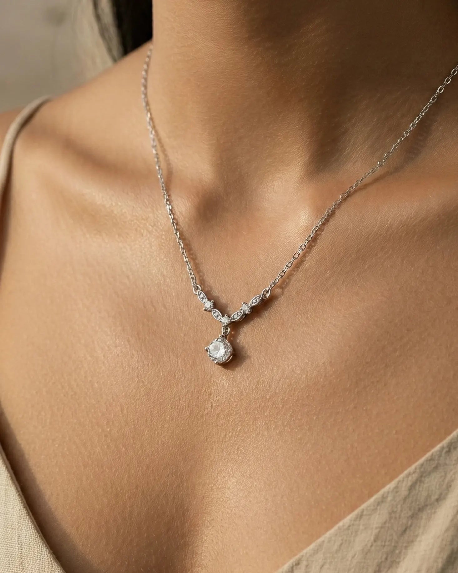 versatile-evening-wear-silver-antonietta-necklace, effortless-allure-jewelry-style, minimalist-accessories-for-refined-look, classy-925-silver-drop-necklace-lifestyle, senya-jewelry-antonietta-collection